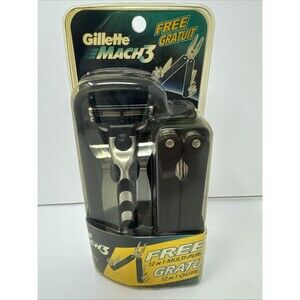 GILLETTE MACH 3 1 RAZOR & 2 CARTRIDGES VINTAGE 2000 FREE MULTI-PURPOSE TOOL USA
